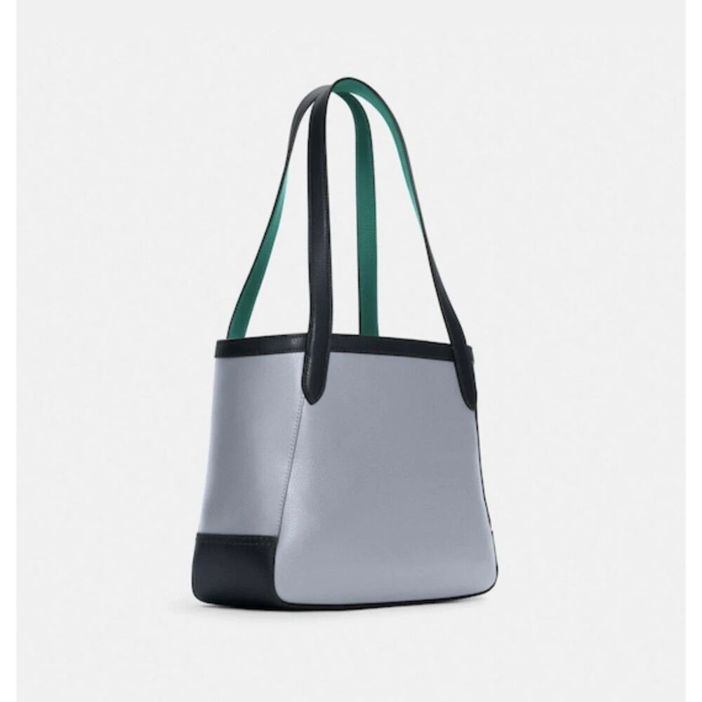 Coach Pebble Leather Tote 27 With Horse & Carriage In Colorblock TWILIGHT Blue - Picture 2 of 4